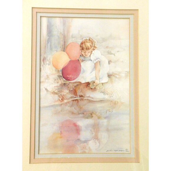 Paula Rayer Nemec Print Girl With Balloons Signed Numbered 56/1000 Gold Frame - Picture 2 of 5